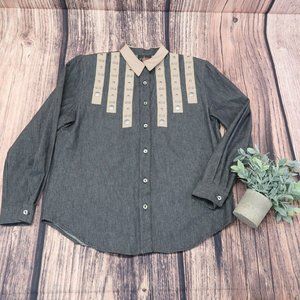 Vintage Wildfire Womens Size Large Gray Pink Studded Western Rodeo Shirt
